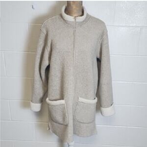 Denim&Co Cream Sherpa-Lined Heavy Fleece Jacket